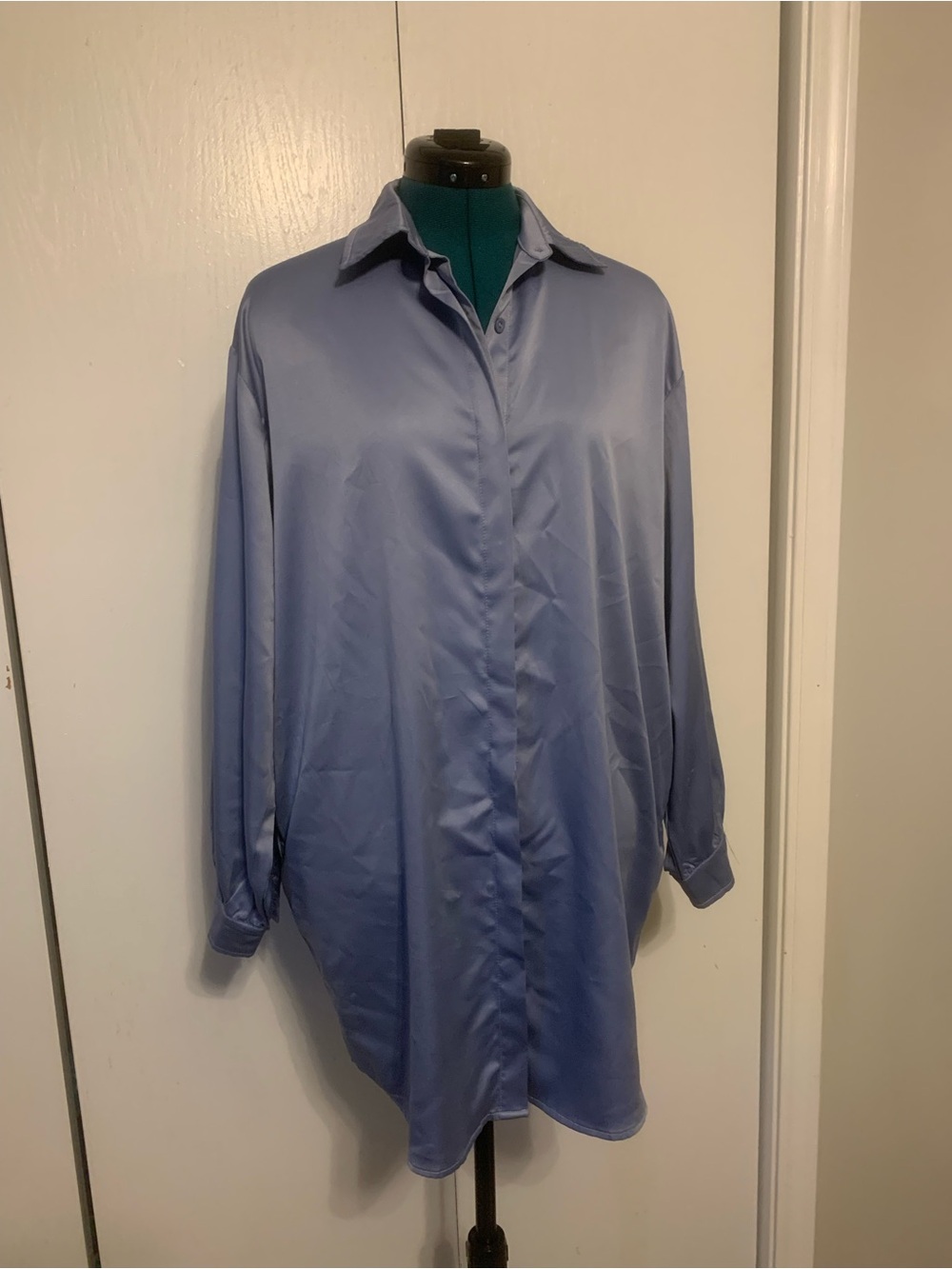 Style Rack Light Blue Satin Button-Down Shirt Dress